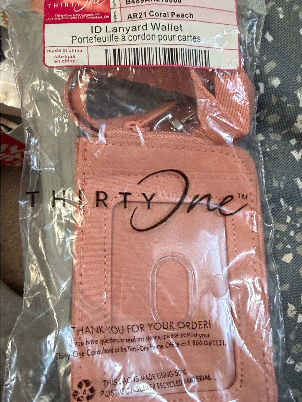 thirty-one Coral Pink ID Lanyard Wallet